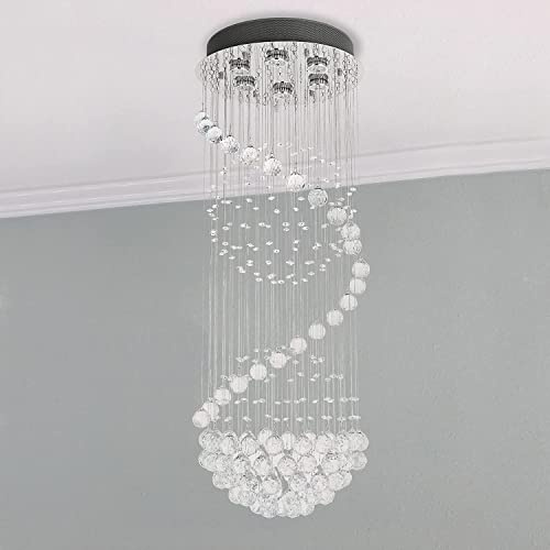 A1A9 Moderner Kristall Kronleuchter Beleuchtung, klare K9 Glas Kristall Deckenleuchte, luxuriöse Spiral Sphere Unterputzleuchten für Foyer Eingangsbereich Korridor, Größe: D40cm H110cm