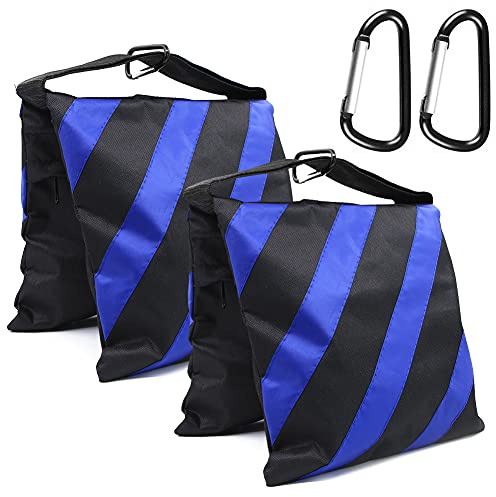 Sandbags per fotografia, Heavy Duty vuoto Sandbag per studio fotografico, supporto luce braccio braccio fotocamera treppiede con moschettone, confezione da 2 (blu)