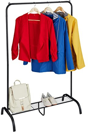 Relaxdays Kleiderständer, Metall, mit Ablage, Schlafzimmer, Kleiderstange, HBT: 139 x 90 x 44 cm, freistehend, schwarz