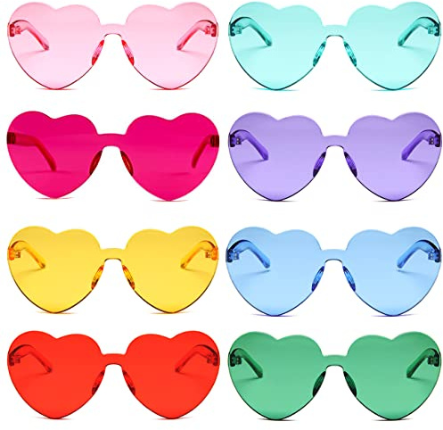 Love Heart Shaped Rimless Sunglasses - 8 Pcs, Adults & Kids Colored Glasses