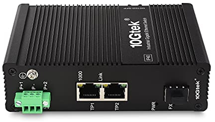 10Gtek 3-Port Industrial DIN-Rail Ethernet Switch Hutschiene, IP40, 1x Gigabit SFP Slot mit 20-km SFP Transceiver, G0102i, DIN-Rail Mount（Power Supply is Not Included）