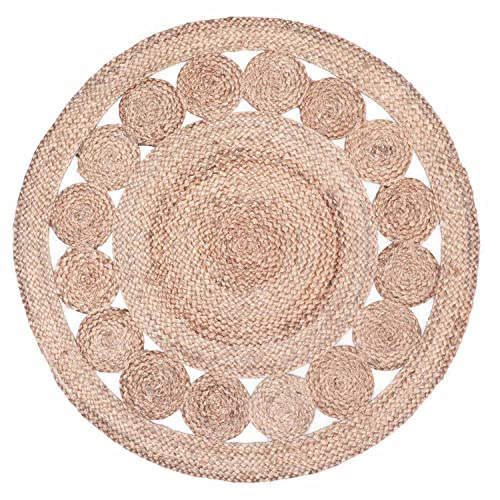 Jute Teppich Jemina handgefertigt in Natur Beige 90 cm handgemacht