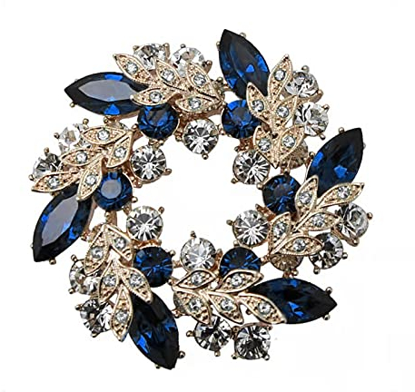 KONFEN Broches Damen, Kristall Blume Brosche mit Blatt Zirkonia, Blau Broschen Damen Vintage Kilt Brosche Pin Mädchen, Brooch Kleidung Dekoration Schmuck Geschenk Zum Hochzeitsgeburtstag für Freundin