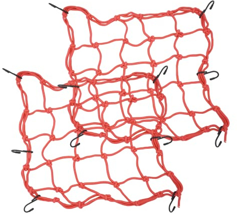 2 Pack Motorcycle Helmet Cargo Net,Bungee Cargo Net Motorbike15 x15 with 6 Adjustable Hooks Heavy Duty Bungee Net for Helmet Motorbike Bikes Elasticated Cord Net Storage Tie Down(Red)