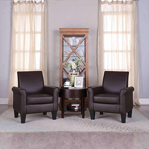 Lohoms Pu Leather Accent Chair Set of 2, Overstuffed Mid Century Modern Living Room Chairs Upholstered Comfortable Reading Chair Fake Leather Armchair for Bedroom, Office -Brown