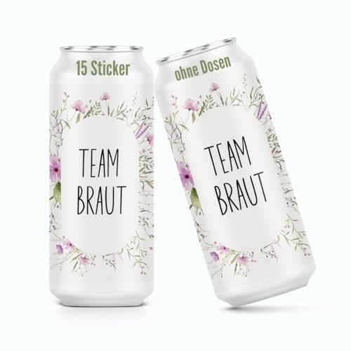 heaven+paper Prosecco Dosen Aufkleber JGA Wildblumen Team Bride Deko jga Accessories & Hochzeit Deko außergewöhnlich (15x Set) für alle üblichen Sektdosen - Prosecco Dosen Sticker selbstklebend
