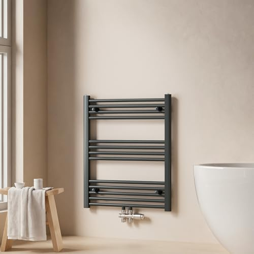 EMKE Badheizkörper 750x600 mm - Gerade Handtuchheizkörper mit Mittelanschluss, Effizienter Handtuchwärmer Handtuchtrockner Heizkörper für Bad, Anthrazit, 337W