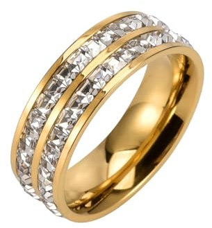 Aotiwe Ring Gold Damen, Freundschaftsringe Dünn Runde Form aus Weißem Zirkonia Breit aus Edelstahl Größe 49 (15.6)