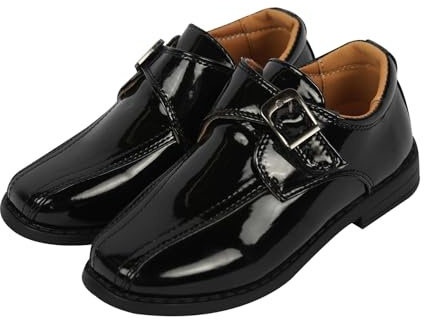 A2Z 4 Kids Boys Black Patent PU School Shoes Touch Fastening Strap 10 to 5 UK