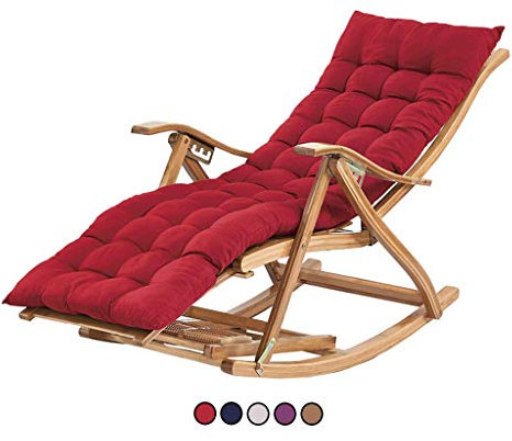 SnamicE Schaukelstühle aus Bambus für die Terrasse, verstellbar, faltbar, Schaukelsessel für den Garten oder den Balkon mit gepolsterter Stütze, 150 kg (rot)