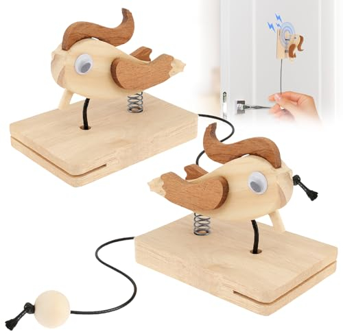 BAODBF Spechtklopfer, handgefertigt, Specht, Türklingel, Holzspecht, Türklopfer, kreativer Specht, Türklingel, einzigartiger Holz-Kordelzug, Türklingel zum Führen von Kindern zu Klopfgewohnheiten, 2