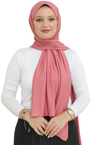 Prien Hijab Kopftuch Für Damen, Frauen Schal Kleider, Modern Kopftücher Weicher Jersey, Muslim Kleid Türkisch Premium Gebetskopftuch, Umrah Geschenk, Hijab Set (Rose)