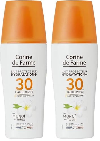 Corine de Farme - Lait Protecteur Hydratation+ SPF30 Protection UVA-UVB - Crème Solaire Hydratante, Sans Paraben, Résiste à l’Eau - Monoï de Tahiti - 150 ml (Lot de 2)