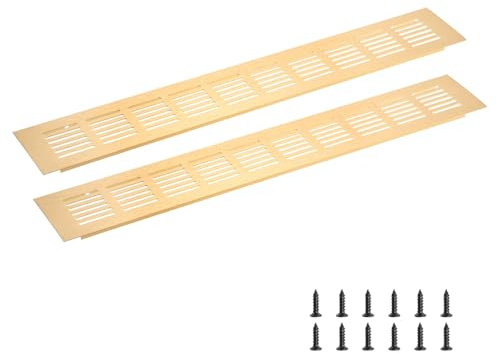 sourcing map Rectangle Ventilation Grille, Aluminum Alloy Mesh Air Vent Cover Louvered Ventilation Cover with Mounting Screws for Cabinet Shoe Closet (400x60mm/16x2, Gold Tone)