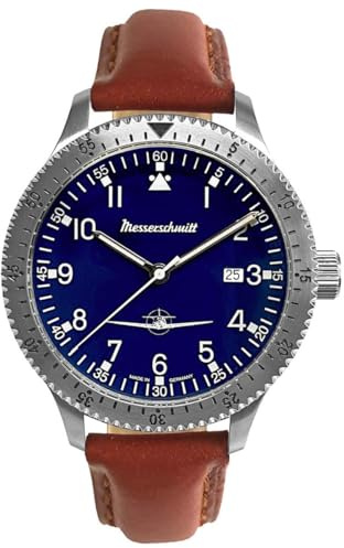 Messerschmitt Herren-Fliegeruhr Leder Braun/Blau ME-108DR-L