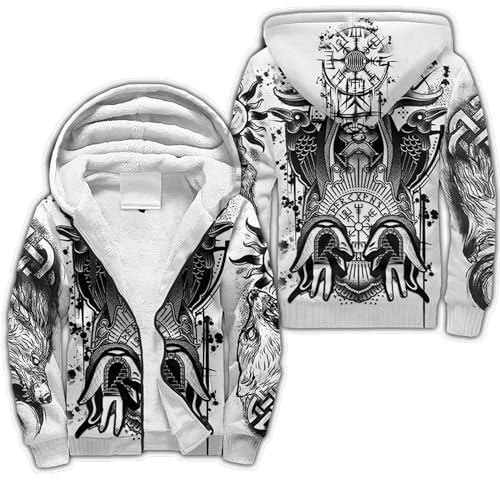 Hombres de invierno con capucha túnica Vikingo Odin Zip sudadera con capucha de longitud media Parka Nórdico Casual Abrigo Chaqueta de imitación de cachemira Capa con capucha