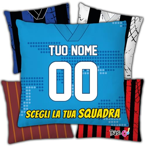 Babloo Cuscino con Imbottitura Tifoso Personalizzabile con Colori Squadra di Calcio del Cuore Personalizzato con Nome e Numero Idea Regalo Festa del Papà (40X40cm)