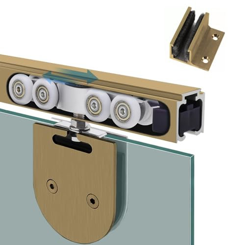 binario per porta scorrevole Binario per porta scorrevole in vetro per armadio bypass per impieghi gravosi 96 72 60 48 pollici, binario per porta bypass in alluminio con chiusura ammortizzata(Gold,2 F