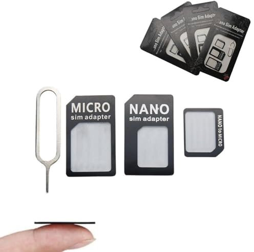 4 Pcs 4-in-1 SIM Card Adapter Kit, Sim Converter Set, SIM Card Adapter with Steel Tray Ejector Pin Compatible with Mobile Phone, Nano Micro Standard SIM Converter Kit (Black)