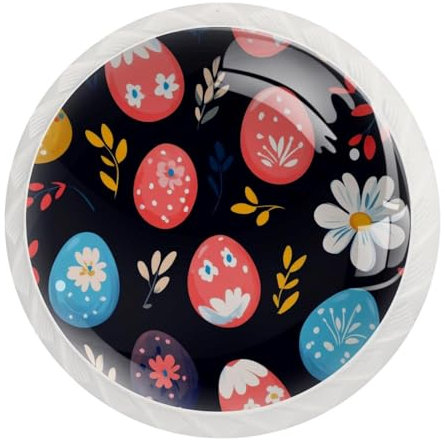 JAVENPROEQT Uova di Pasqua con fiori astratti rotondi in cristallo, set di 12 pomelli per cassettiera, armadio, armadio, con viti, decorazione per casa, ufficio, asilo nido