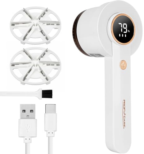 Proficare, luddborttagare PC-TC3129A Vit - Eliminerar ludd och piller - LED-skärm, 8000 rpm, rostfritt stålhuvud, avtagbar behållare, användning på kläder och textilier