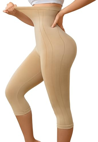 BampooPanPa Damen High Waist Compression Leggings Capri Shapewear für Frauen Bauchweg Body Shaper, Hautfarben, Medium