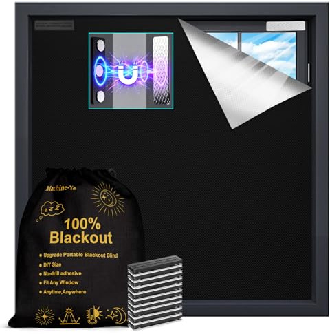Magnetic Blackout Blind 150x145cm - No Drill Adhesive Window Shade for Bedroom,Easy Install Temporary Light Blocking Cover for Nursery,RV,Travel-Black