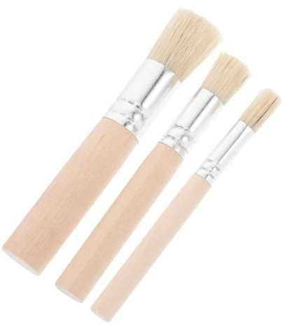 NUOBESTY 3pcs Round Paint Brush Set Natural Pig Bristle Wooden Stencil Brushes for Boys and Girls Diy Art Craft Painting Acrylic Oil Watercolor Projects