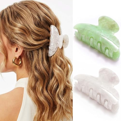 Reaky Acryl-Haarklaue Rosa Haarklammern Niedliche mittlere Haarklauen Haar-Accessoires für Damen (Beige+Grün)