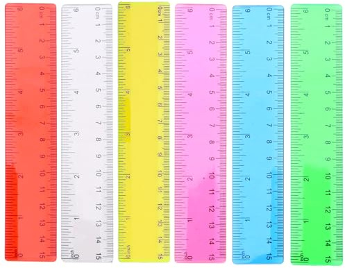 6 Stück Kunststoff Lineal 15cm,Kinder Kunststoff Kleines Lineal,Bunt Transparent Lineal mit Zentimetern und Zoll,Lineal 15cm Grundschule,Lineal Set Grundschule,für Zuhause Schule Büro