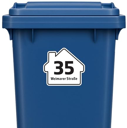 Generisch 4-Teiliges Set Personalisierte Aufkleber für Mülltonnen, Wasserfest, Selbstklebend | Wetterfest & UV-beständig Vinyl Aufkleber | Hausnummer und Strasse Schild | Made in Germany