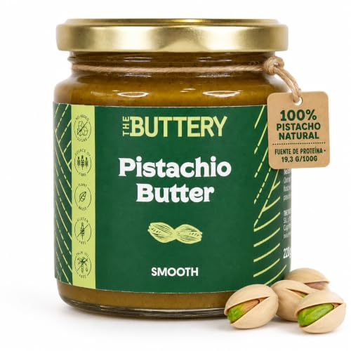 THE BUTTERY Crema de Pistacho Suave 220g – 100% Pistacho Natural | Pistachio Butter Smooth Cremosa | Sin Azúcar Añadido ni Aceite de Palma | Fuente de Proteína | Sin Gluten | Producto Vegano