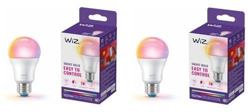 WiZ Bundle 2 x Wi-Fi, BLE, 100 W, A60, E27, RGB-Smart-Leuchtmittel, dimmbare LED, 16 M Farben, App- und Sprachsteuerung, funktioniert mit Alexa, Google Home und Apple HomeKit