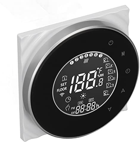 Asixxsix Smart Floor Heat Thermostat，AC 95‑240V 16A Voice Phone Control Digital Thermostat LCD Touch Screen WiFi for Electric Heating Systems, Compatible with Mobile Phone