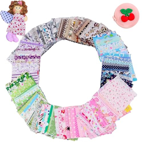 ZenyTra 60 Stück Patchwork Stoff Set inkl. Maßband | 10x10 cm Baumwollstoff Blumenmuster Bunt | Bedruckte Stoffquadrate für DIY Nähen, Basteln, Quilting & Puppenhaus