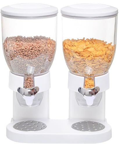 Belfoyer Distributeur de Céréales Double 2×3,5L, Distributeur Petit-Déjeuner Sans BPA, Boîte à Céréales Étanche avec Rotation Portion, Stockage Sec pour Céréales, Bonbons, Fruits Secs(Blanc)