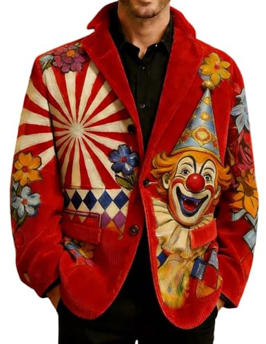 Hsternexy Cord Sakko - Giacca vintage da uomo, con stampa colorata, in velluto a coste, per carnevale, carnevale, in velluto a coste, stile occidentale, anni '80, per feste, slim fit, divertente, B7