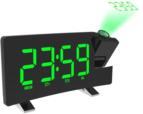 Multifunktionaler Projektionswecker mit FM-Radio, USB-Ladeanschluss, Temperaturanzeige für Schlafzimmer, Dual-Wecker mit Zeitprojektor und Schlummerfunktion
