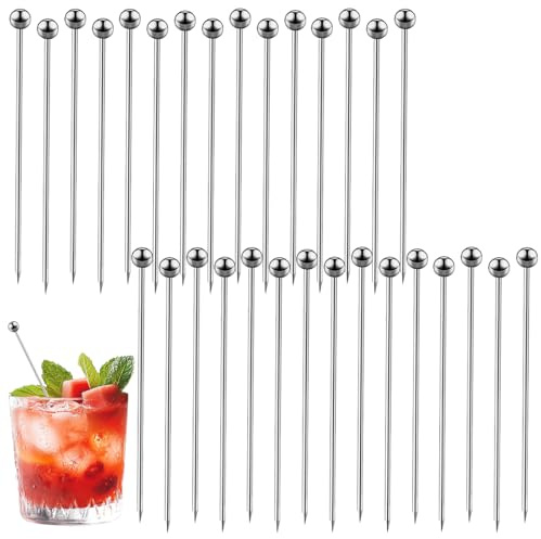 30 stycken cocktailspett i rostfritt stål, återanvändbara cocktailplock