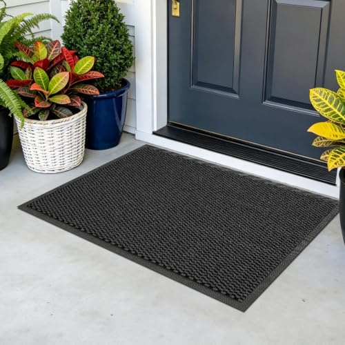 FEOMOS Fussmatte Aussen 40x60cm, rutschfeste Fußmatte Flache - Anthrazit | Schmutzfangmatte Innne, Fußabtreter Niedriges Profil, Türmatte Waschbar Langlebig für Haustür, Flur, Balkon, Küche