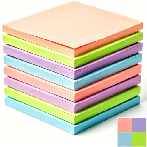 YUNNINGMENG Notes adhésives de 76 x 76 mm, 8 blocs, 4 couleurs, 400 feuilles au total | Notes adhésives colorées pour le bureau, l'école et la maison, autocollantes et réutilisables