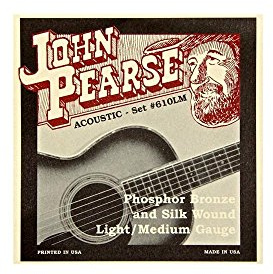 John Pearse Strings Strings 610LM Jeu de Cordes pour Guitare Acoustique - Phosphor Bronze And Silk Wound - Light/Medium Gauge 12-53