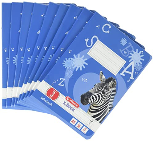 herlitz Schulheft x.book A5, Lineatur 3, 3. Klasse, liniert, 16 Blatt, 10 Stück