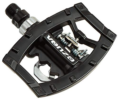 Venzo Dual Function Platform Multi-Use Compatible with Shimano SPD Mountain Bike Bicycle Sealed Clipless Pedals - Dual Platform Multi-Purpose - Great for Touring, Road, Trekking Bikes - Black