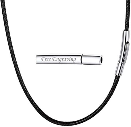 PROSTEEL personalisiert Kunstleder Halskette/Armband Schwarz geflochten Lederkette Lederband Damen Herren Kette für Anhänger 2mm breit mit Name Gravur Edelstahl Verschluss(66cm/26)