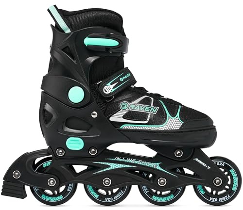 Raven Inline Skates Inliner für Kinder und Erwachsene OPTIONAL 2in1 mit Schlittschuhen verstellbar (Spirit Black/Mint ohne Kufen, 37-40 (23,5-26cm))