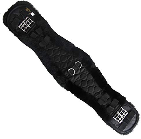 Merauno - Cintura da sella in pelliccia di agnello, anatomica per dressage, con forma concava, con pelliccia di agnello naturale, marrone e nero