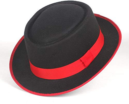 Unisex, Elegant, Filzhut Männer Frauen Porkpie Mode Fedora-Hut mit Band Retro Flacher Trilby Hut Breiten Hut Panama-Jazz-Hut Bowler Hat Top Cap Größe 58cm Filz Krempe Hochzeit Urlaub Party-Hut