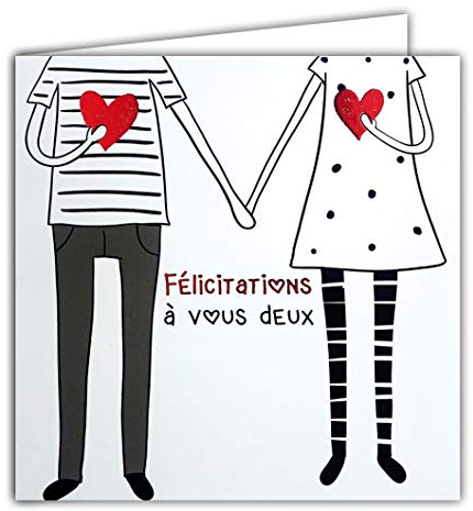 22044 Carte Carrée Rouge Brillant Félicitations à vous deux Couple Emménagement Pacs Mariage Fiançailles Annonce Grossesse Naissance Bébé