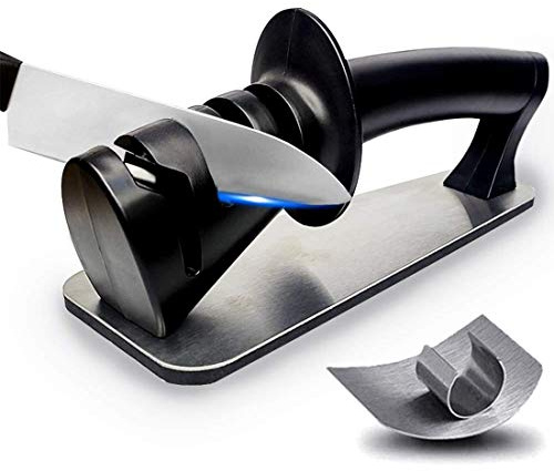 LTLWSH Affilacoltelli Portatile 4 in 1 affilacoltelli Forbici Manuale affilacoltelli da Cucina con Pietre in Ceramica/Acciaio al tungsteno/Diamante/Impugnatura ergonomica/Migliore Scelta per Chef